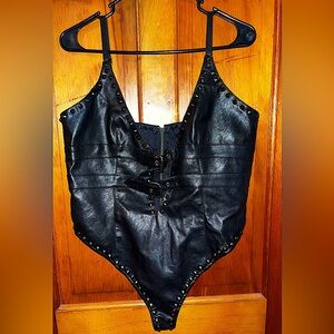 NWT Dolls Kill Bodysuit XL | Vegan Faux Leather Bodysuit | Club Exx 🔥